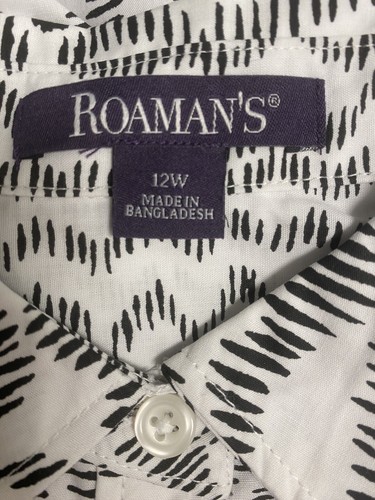 Roaman's Button Down Blouse Womens Plus 12W Black White Print LS Collared New - Picture 8 of 16