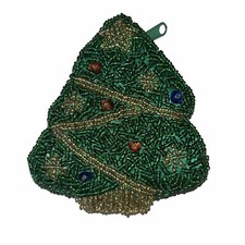 Vintage Christmas Tree Sequin Beaded Coin Purse Zipper Pouch 4