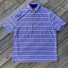 Hickey Freeman Polo Mens XL Purple Striped Performance Short Sleeve Golf Shirt