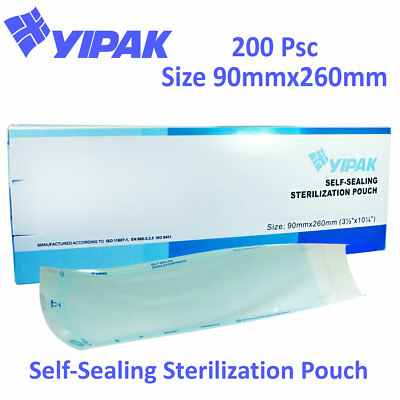 Dental Lab Medical Sterilization Self-Sealing Pouch Steam 90x260mm 200pcs