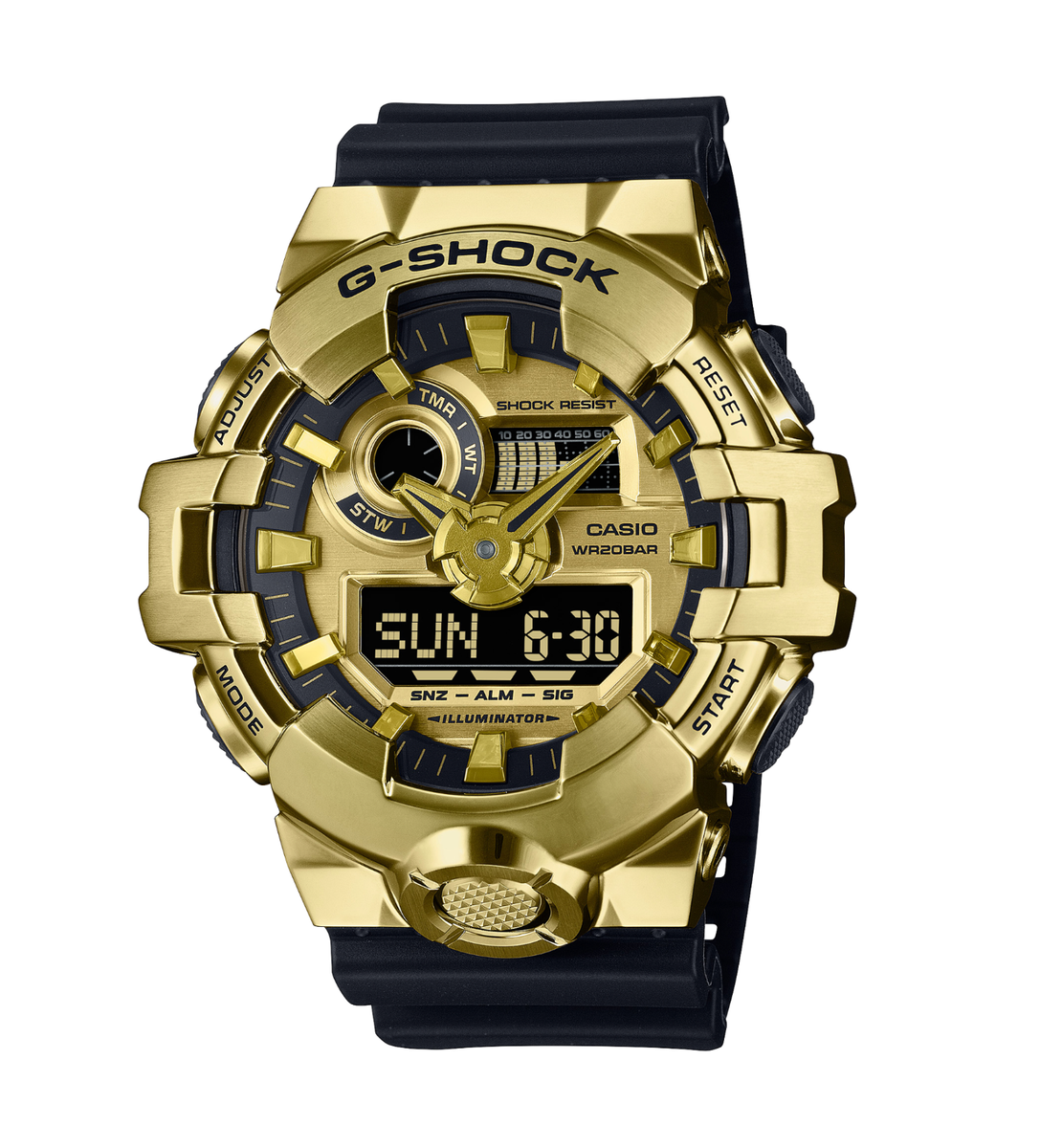 G-SHOCKメーカー完売グリーン&ゴールド金属ベゼル＆スケルトン腕時計デジタル Casio G-SHOCK G-STEEL GM700G-9A Gold Analog-Digital Quartz Resin