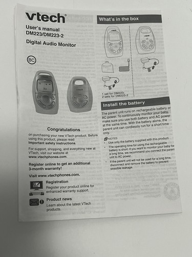 VTech DM223 Digital Audio Baby Monitor - Parent & Baby Units & Power Adapters - Picture 6 of 6