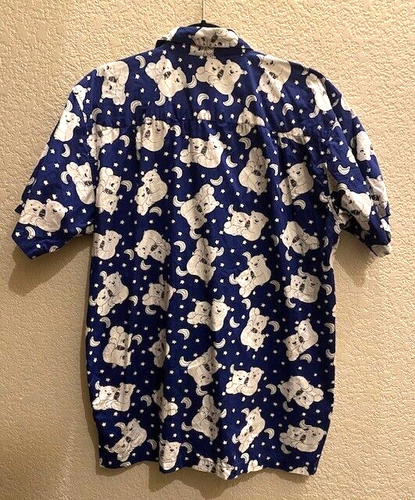 Vtg Coca Cola Polar Bears Shirt Mens LG Button Up Hawaiian Blue White S/S Camp - Picture 2 of 5