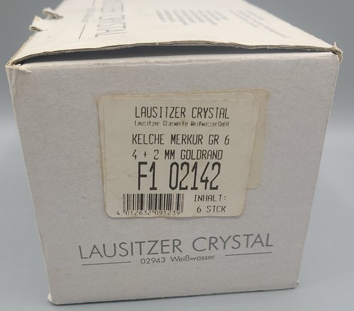 LAUSITZER CRYSTAL 4"CHALICES CLEAR GOLD RIM Goblets 6 GLASSES NEW IN BOX SHERRY - Picture 8 of 9
