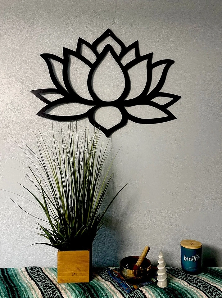 Arte de pared grande con flor de loto de 32 pulgadas decoración de loto de metal sala zen de yoga Foto 4 de 4
