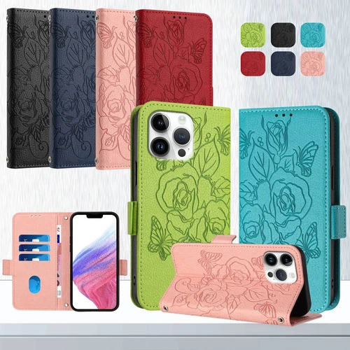 Luxury Leather Rose Wallet Cover Case for A55 A51 A73 M53 A54 A53 A52 A70 A50 - Picture 1 of 17