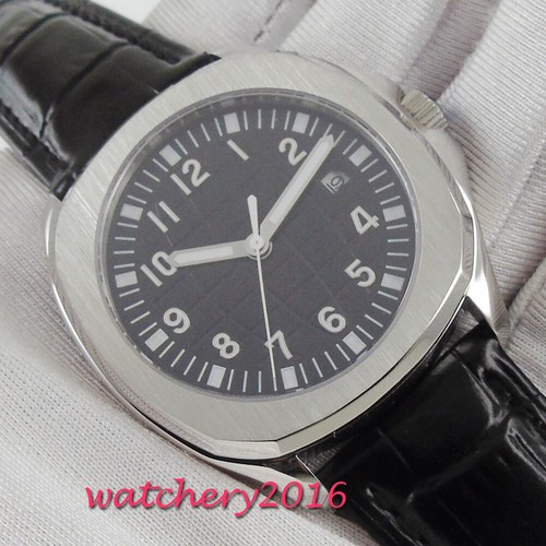 Miyota8215 Square Men Watch Automatic Movement Black Sterile Dial Auto Date - Picture 5 of 6