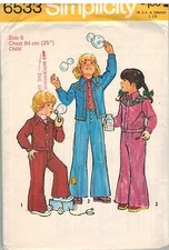 6533 Vintage Simplicity Sewing Pattern Girls Boys Jacket Bell Bottom Pants OOP