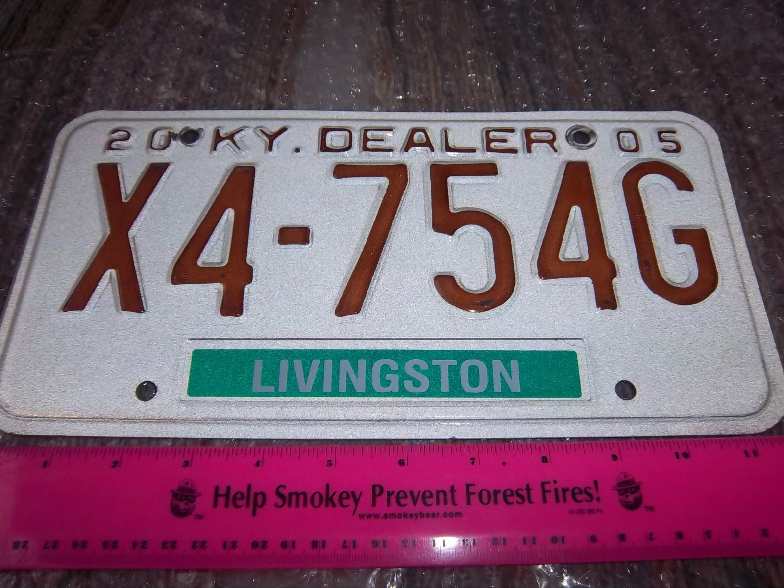 KENTUCKY DEALER license plate, X4 754G, expired 2005, BROWN on WHITE eBay