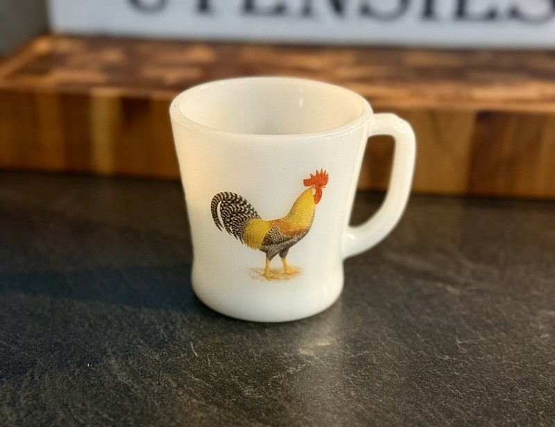 3" ANCHOR HOCKING Fire King With Leghorn Rooster Design On Milk Glass Coffee Mug