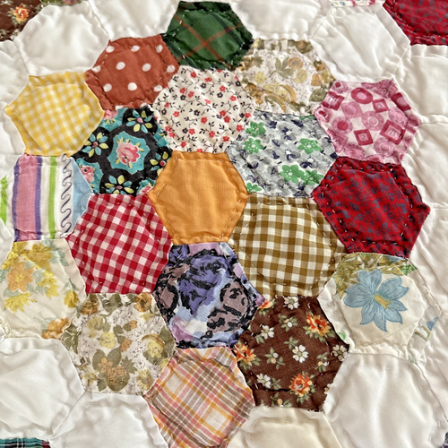 Gorgeous 1940s vintage Feed Sack Quilt 78”x 88” From Goshen Indiana Mary Kline - Picture 10 of 24