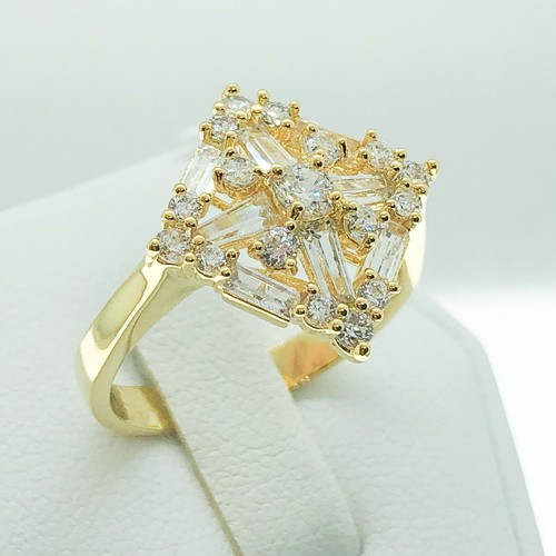 R7232 Joyería de moda para mujeres Blanco Amarillo Oro chapado en racimo Anillo de cóctel Regalo - Imagen 4 de 8