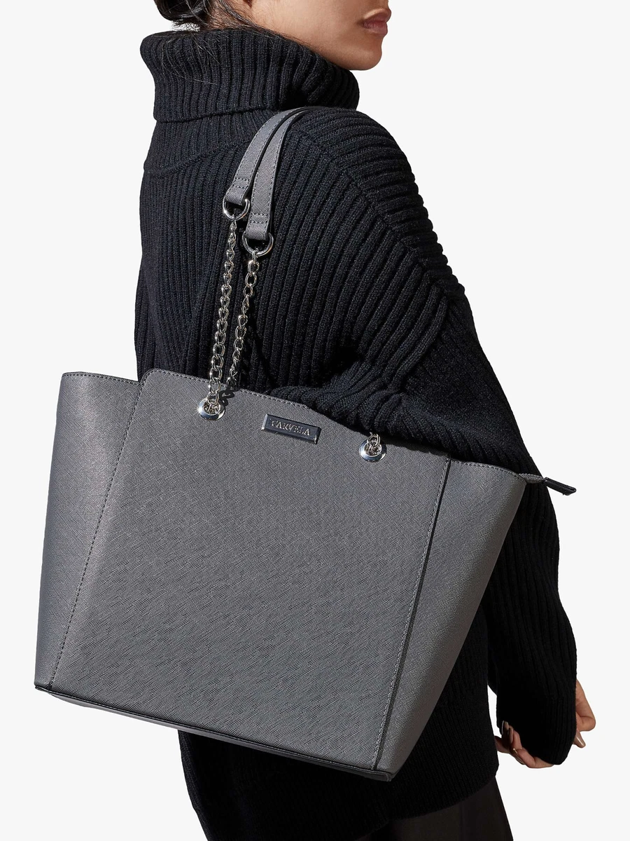 Carvela Deedee Chain Strap Tote Shoulder Bag Handbag Dark Grey