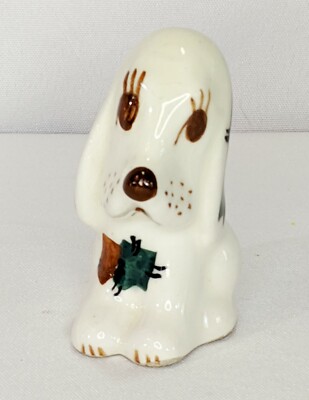 Vintage Ceramic Hound Dog Sad White Patches Eyelashes