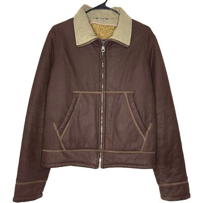 Emporio Armani Mens Jacket IT 50 Medium Brown Faux Shearling Lined High  Collar