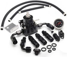 Universal Adjustable Fuel Pressure Regulator Kit 100psi Guage AN6 Fitting Black
