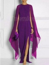Women Sexy Long Flutter Sleeves Side Slit Evening Party Chiffon Long Dress