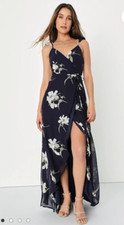 Lulu's Navy Floral Wrap Dress Maxi High-Low Dress Size XS Bridal Baby Shower