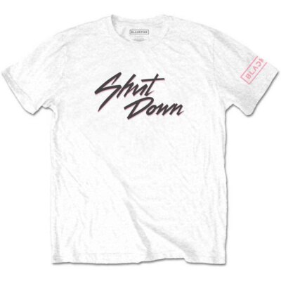 Schwarzrosa Unisex T-Shirt: Shut Down (Ärmeldruck) (klein)