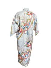 Vintage KIMONO Robe Made In Japan White Floral With Matching Belt Wrap