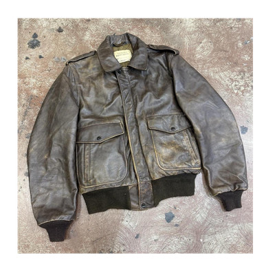 VTG Schott NYC Men's Brown Leather Bomber Flight Jacket L 44in