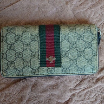 【美品・付属品付き】グッチGG Supreme Web Bee Zip Around Wallet Gucci GG Supreme Monogram Web Bee Zip Around Wallet Beige Cocoa