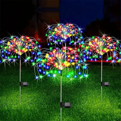  1-4PC Garden Solar Firework Lights LED Fairy Outdoor Waterproof Landscape Light