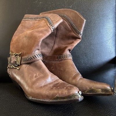 Vintage Circle S Suede Leather Stitched Boho Western Boots Size 6.5