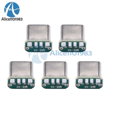 5PCS USB-C Male Head 5V 16 pin USB Type-C Connector Port Vertical Jack Board *wq