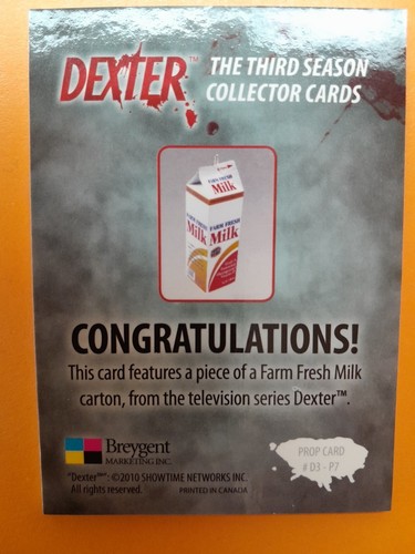 DEXTER Stagione 3 PROP CARD Breygent Rarissimo Pezzo Scatola Latte - Picture 2 of 3