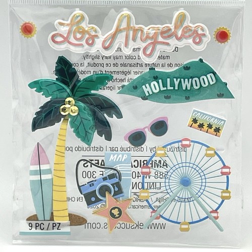 Jolee's Boutique Los Angeles LA Dimensional Stickers 9 pc Palm Tree Surfboard - Picture 2 of 4