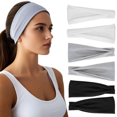 Headbands for Women - 6 Pack Wide Elastic 9.31''x3.94'', Two Black/White/Gray