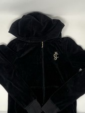 Women's Juicy Couture Black Velour Full Zip JC Logo Sweatshirt Top S