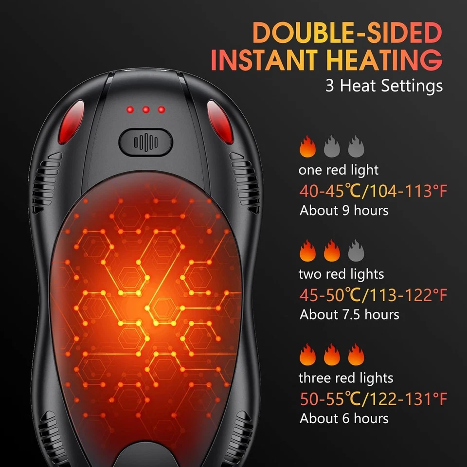 Nuevos calentadores de manos eléctricos recargables 10000 mAh, paquete de 2 calentadores de manos portátiles Foto 4 de 4