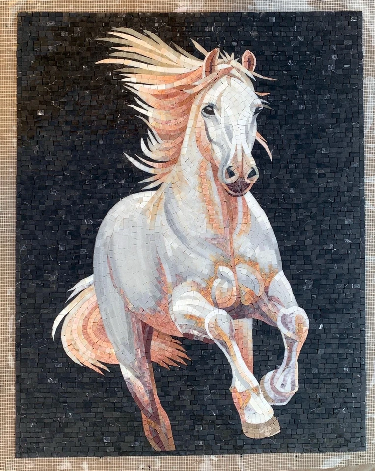 32" x 40" caballo corriendo mosaico arte de pared mural hecho a mano mármol mosaico azulejo Foto 4 de 4