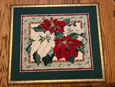 Framed Poinsettia Needlepoint Art Framed Approx 23"x19.5" Penelope Tree Munster