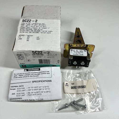 White Rodgers Emerson 5C22-2 Fan Control Close On Rise 70-125F Genuine OEM New