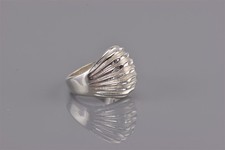 Sterling Silver 17mm Fanned Tapered Notched Ribbed Dome Band Ring 10g 925 Sz: 6