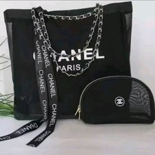 NewChanel Beauty Mesh VIP Tote And Matching Makeup Pouch - Gold Hardware
