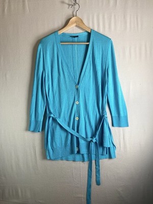 Lafayette 148 New York Womens M Layered Look Wrap Cardigan Tie Waist Lightweight