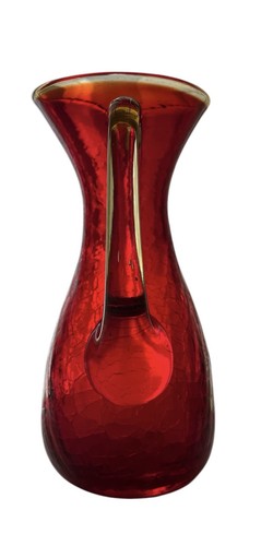 Vintage Amberina Hand Blown Crackle Glass Pitcher 8.5” Tall - Picture 4 of 6