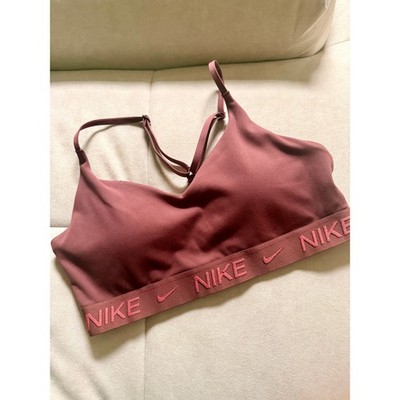 Nike Indy Sports Bra S Burgundy Strappy Light Support Logo Band