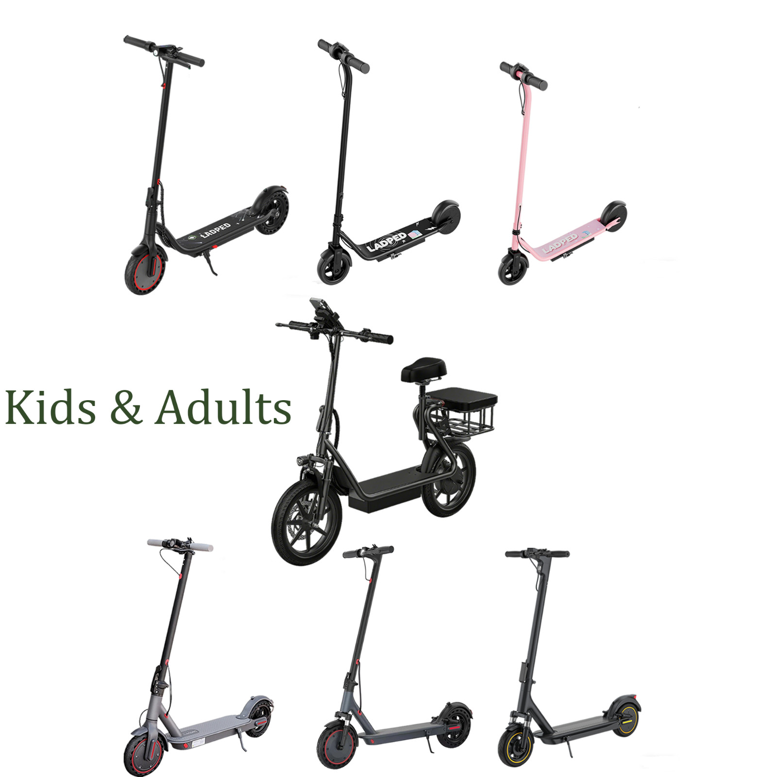 LADPED Electric Scooter Adults Kids 350W 500W Foldable 19-22MPH Dual Suspension 3
