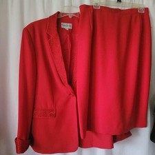 John Meyer Norwich 2 pc red suit blazer skirt 16 beaded retro chic career regal