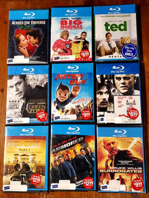 NINE ORIGINAL BLOCKBUSTER VIDEO STORE ACTION, COMEDY & DRAMA BLURAY MOVIES