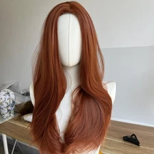 Copper Red Heat Resistant Synthetic Hair Long Straight Costume Wigs
