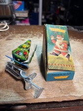 Vintage Tin Litho Spinning Christmas Tree w/Hidden Santa Push Spinner Toy Molto