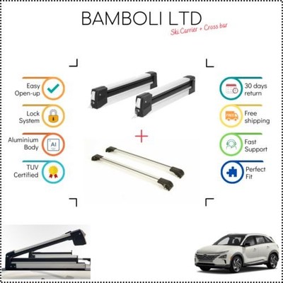Bamboli 19'' Ski Carrier & Silver Cross Bar Set For Hyundai Nexo 2019 - Up 4 pcs