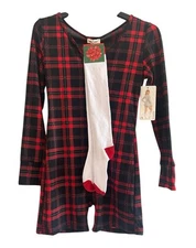 Plaid Pajama Women's Romper and Socks Set Medium New