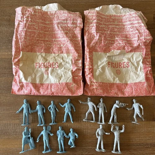 Original MARX Untouchables Playset Set Of 14 Figures In Grey And Blue Plus Bags